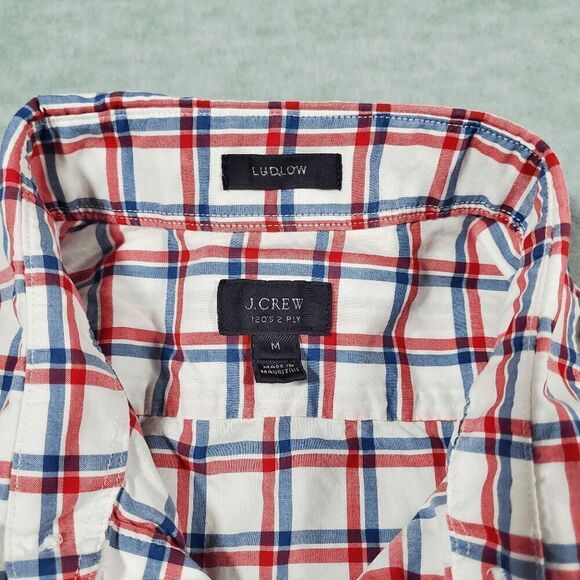 J. CREW Shirt Mens Medium White Blue Checkered Ludlow Classic Collared Button Up - Picture 2 of 7